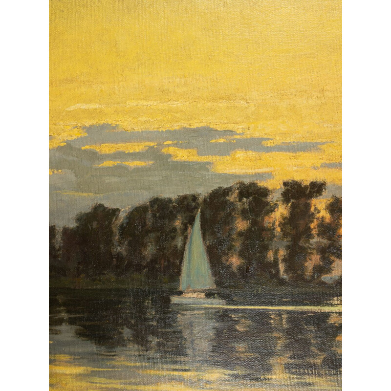 Öl auf Vintage-Platte "Sunset" aus Eschenholz