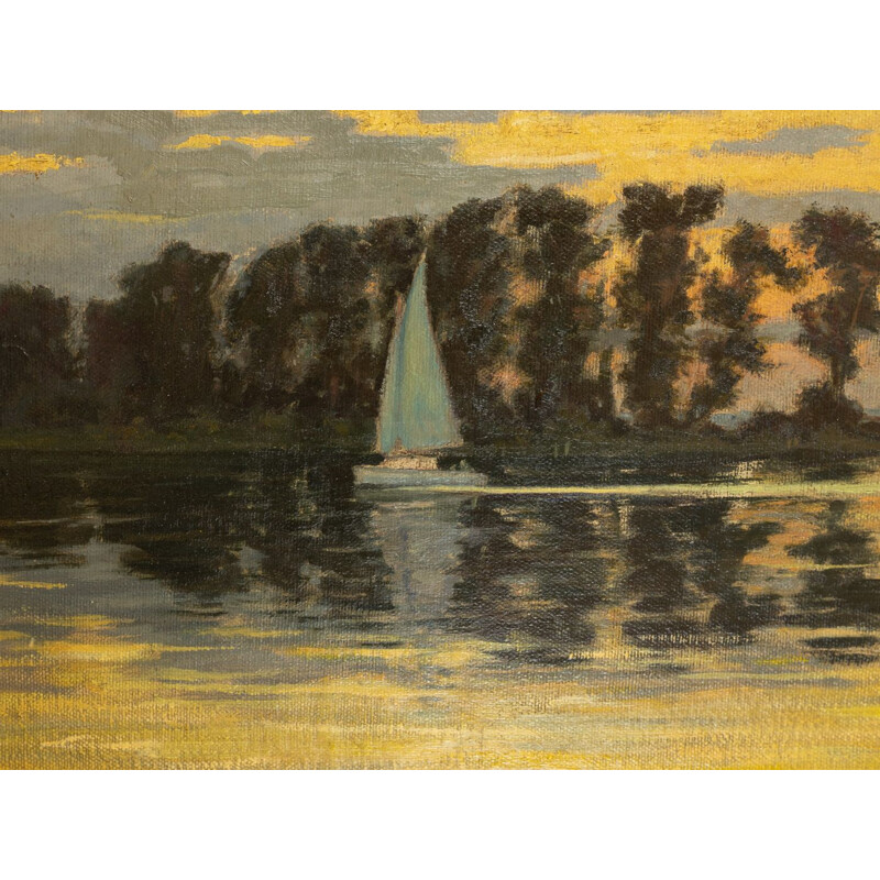 Öl auf Vintage-Platte "Sunset" aus Eschenholz