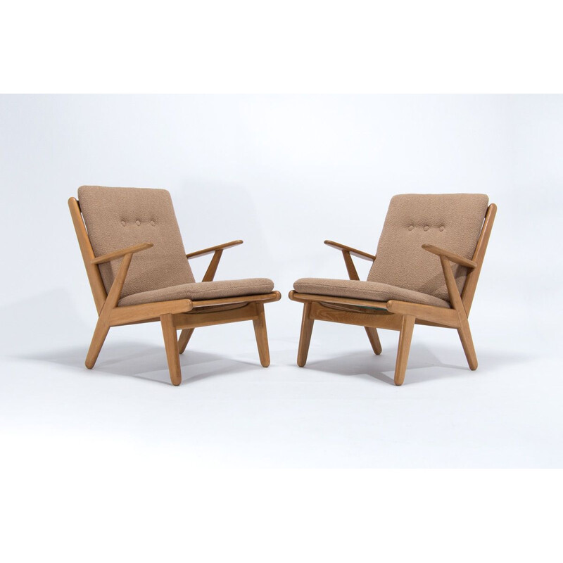 Pair of vintage Danish armchairs in oakwood by Poul Volther for FDB Mobler, 1960s