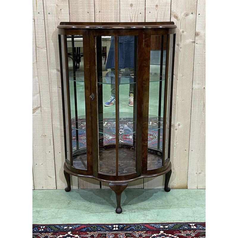 Vintage English walnut display cabinet, 1930