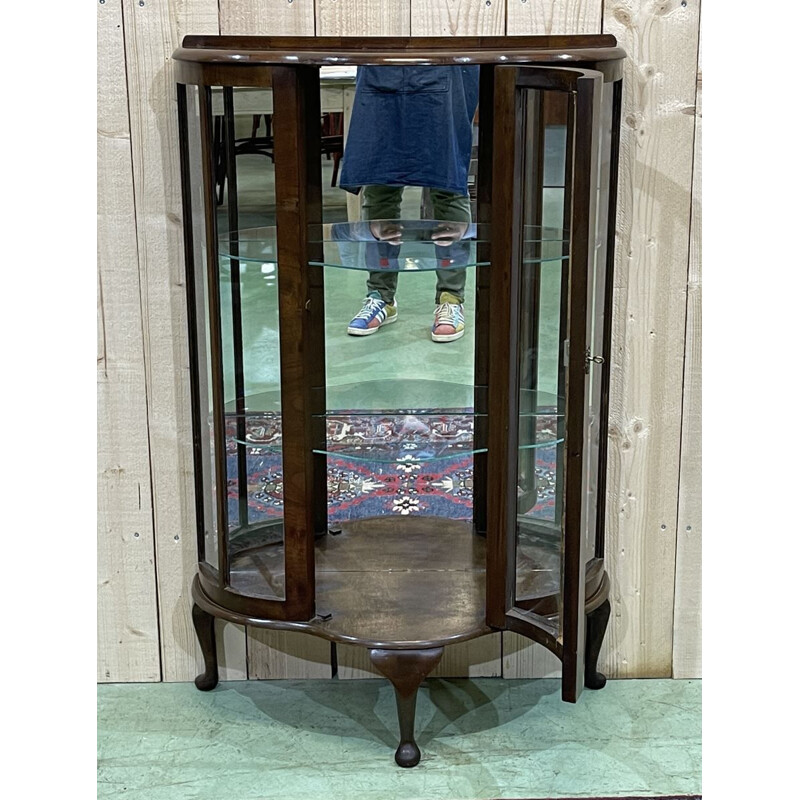 Vintage English walnut display cabinet, 1930