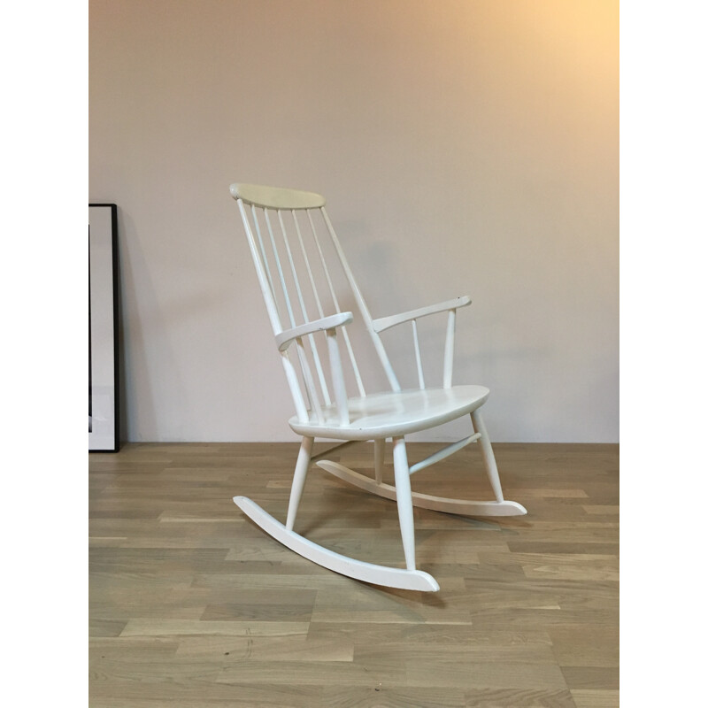 Vintage white Scandinavian rocking chair - 1960s