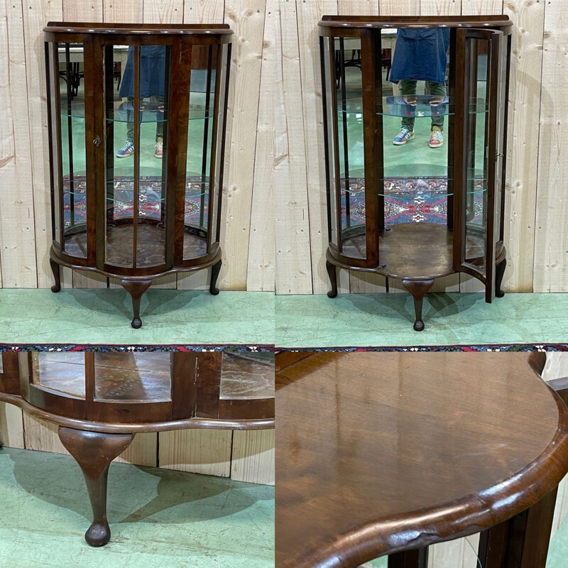 Vintage English walnut display cabinet, 1930