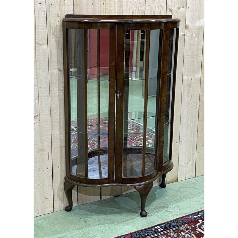 Vintage English walnut display cabinet, 1930