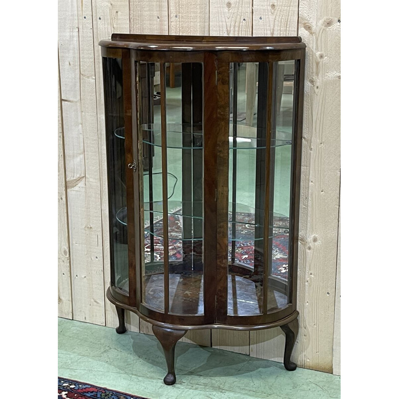 Vintage English walnut display cabinet, 1930