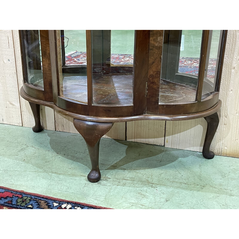 Vintage English walnut display cabinet, 1930