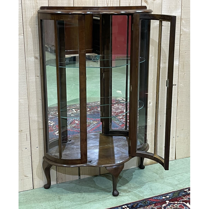 Vintage English walnut display cabinet, 1930