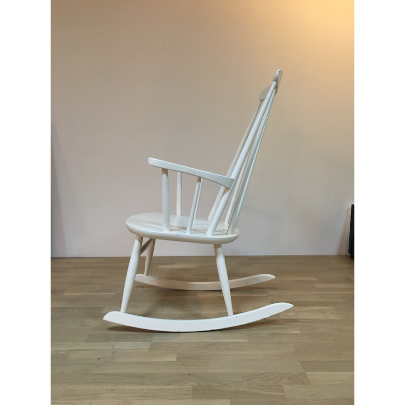 Vintage white Scandinavian rocking chair - 1960s