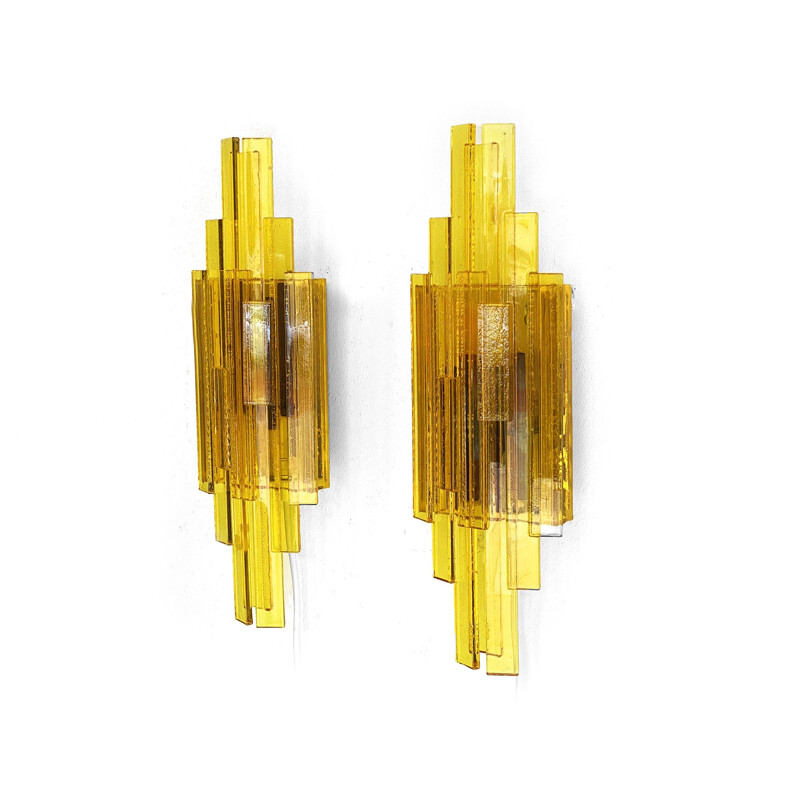 Pair of vintage acrylic wall lamps by Claus Bolby for CeBo industri, Denmark 1960s