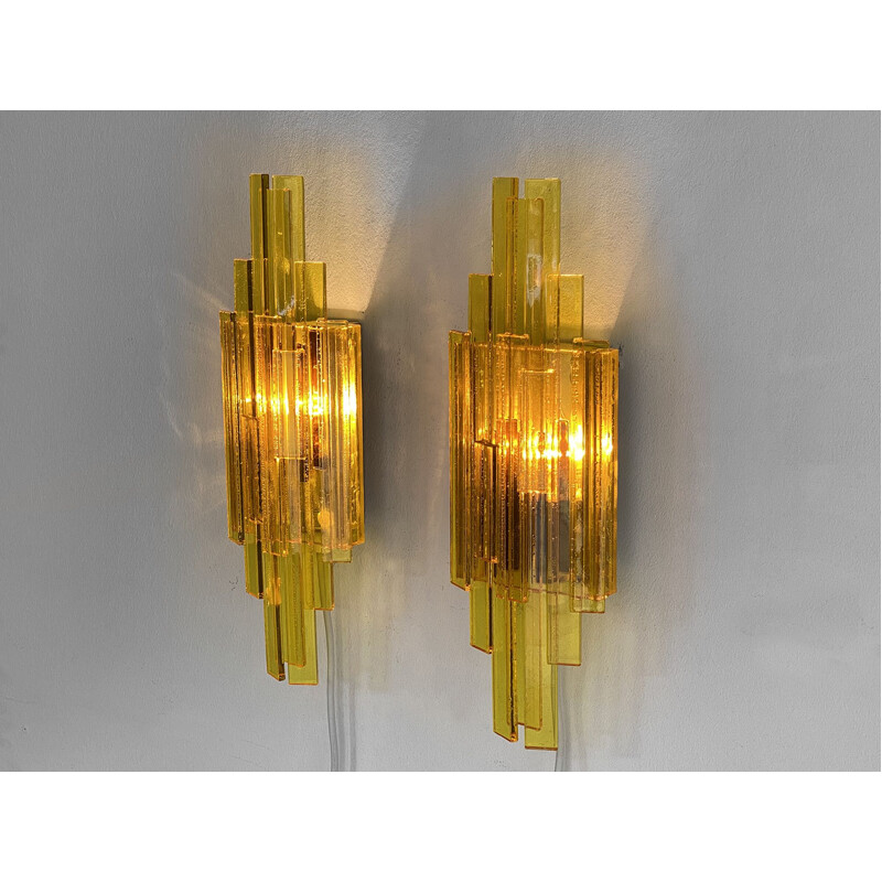 Pair of vintage acrylic wall lamps by Claus Bolby for CeBo industri, Denmark 1960s