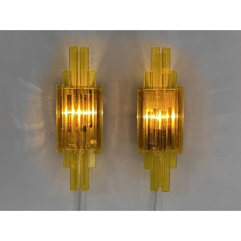 Pair of vintage acrylic wall lamps by Claus Bolby for CeBo industri, Denmark 1960s