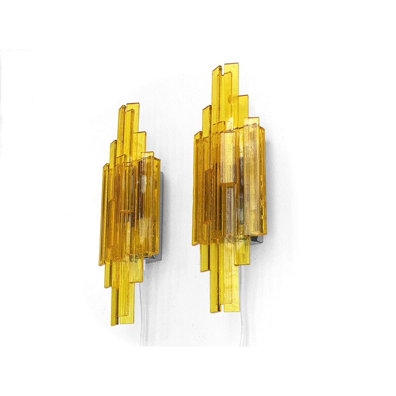 Pair of vintage acrylic wall lamps by Claus Bolby for CeBo industri, Denmark 1960s