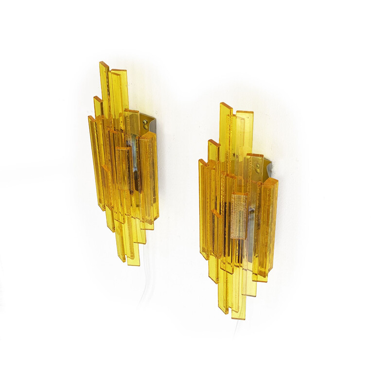 Pair of vintage acrylic wall lamps by Claus Bolby for CeBo industri, Denmark 1960s