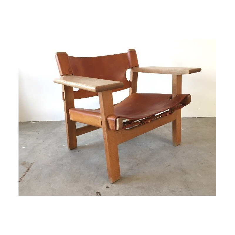 Fauteuil "Spanish chair" Fredericia Stolefabrik en chêne massif et cuir, Børge MOGENSEN - 1950