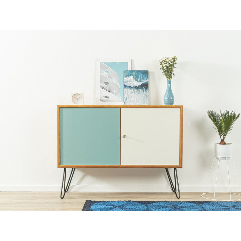 Vintage highboard with two doors in blue and white by WK Möbel, Germany 1960s