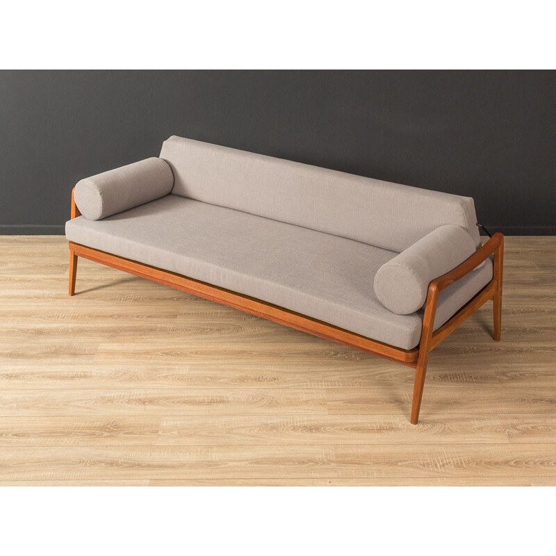 Vintage teak and grey fabric sofa, Germany 1960s