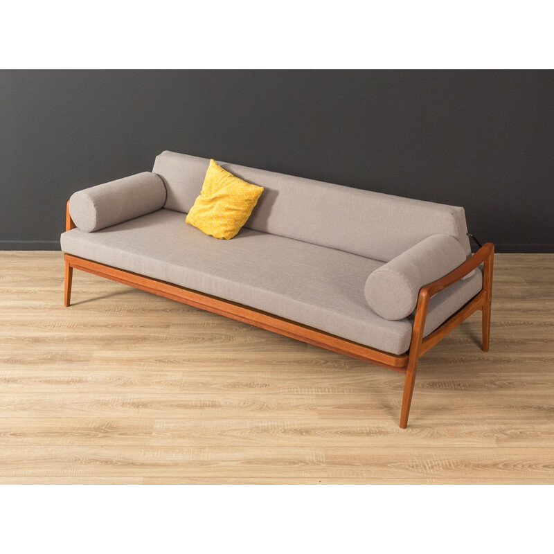 Vintage teak and grey fabric sofa, Germany 1960s