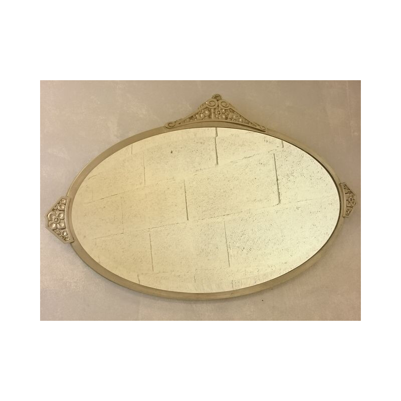 Grand miroir ovale en bronze nickelé - 1930 