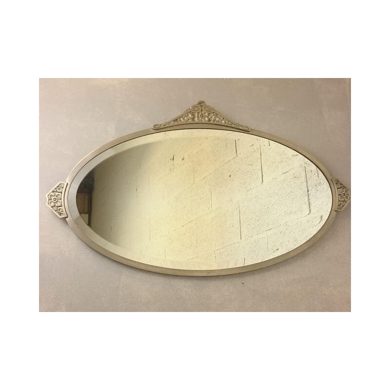 Grand miroir ovale en bronze nickelé - 1930 