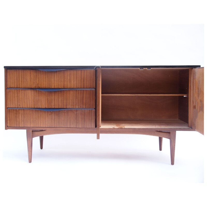 Vintage Scandinavian sideboard in honey and black teak, 1960-1970