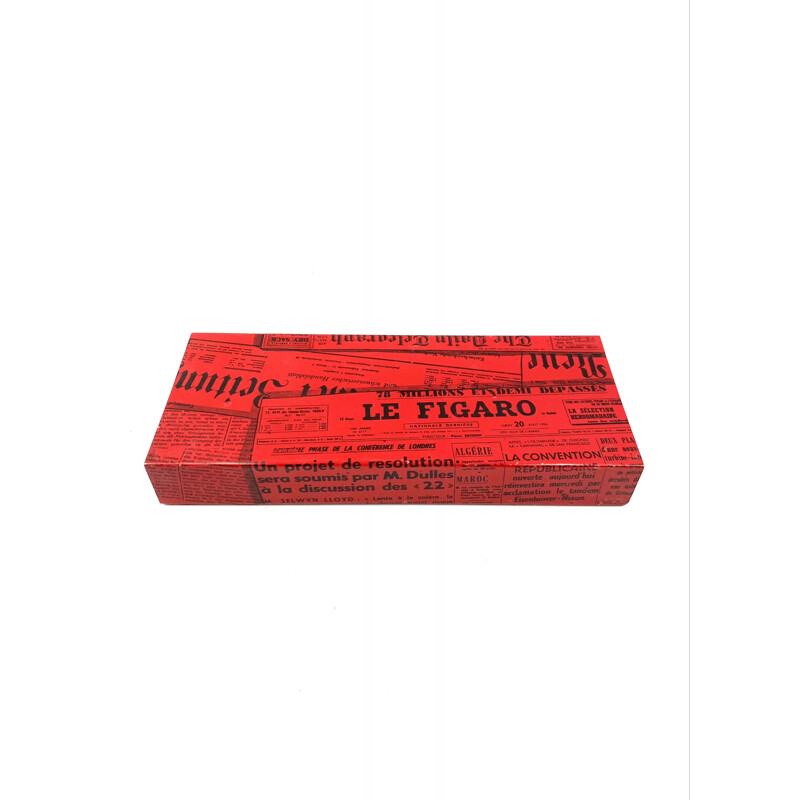 Vintage red box "Newspapers" in mahogany and lacquered aluminum by Piero Fornasetti, Italy 1950