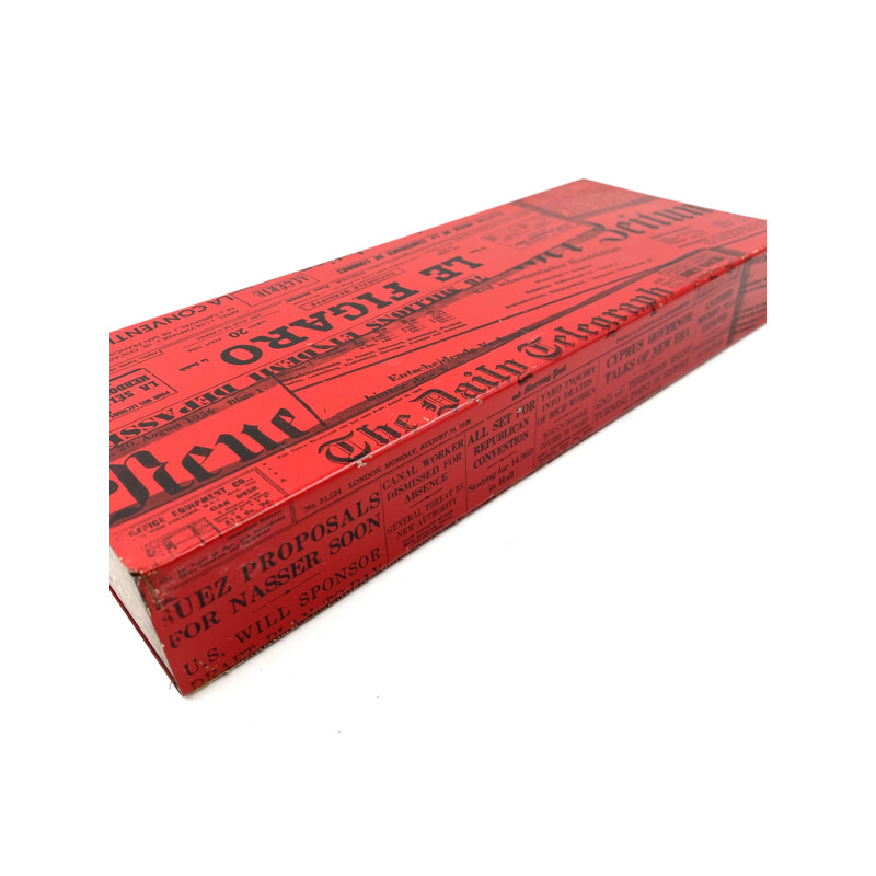 Caja roja vintage "Periódicos" de caoba y aluminio lacado de Piero Fornasetti, Italia 1950