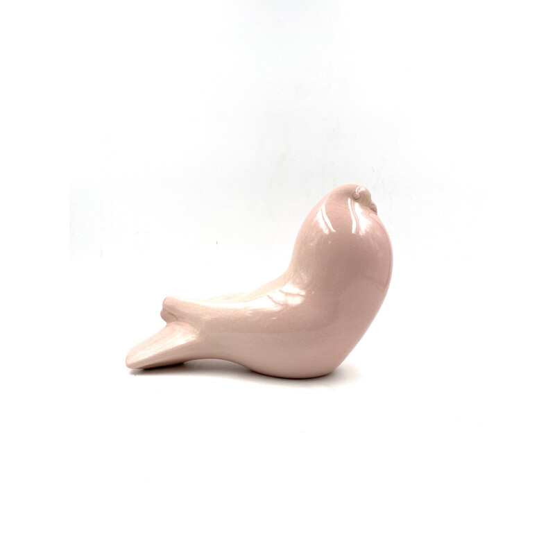 Vintage sculpture "Pink Dove" in cracked earthenware, Italy 1940