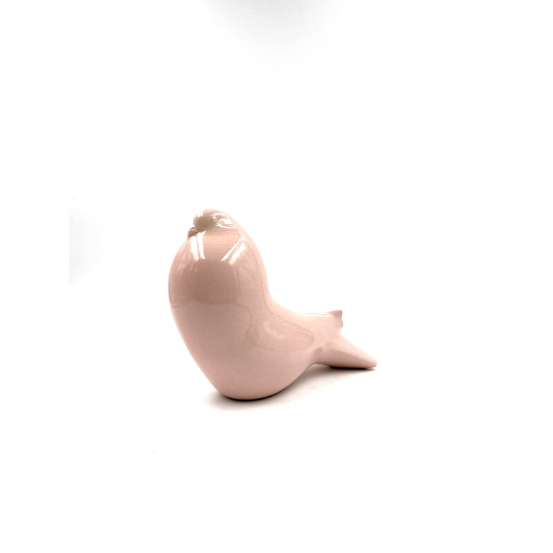 Vintage sculpture "Pink Dove" in cracked earthenware, Italy 1940