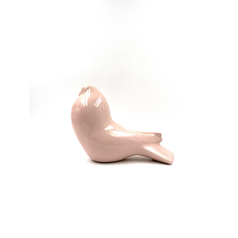 Vintage sculpture "Pink Dove" in cracked earthenware, Italy 1940