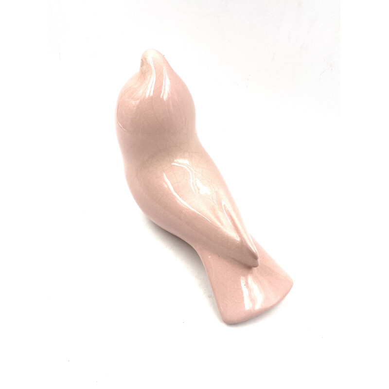 Vintage sculpture "Pink Dove" in cracked earthenware, Italy 1940