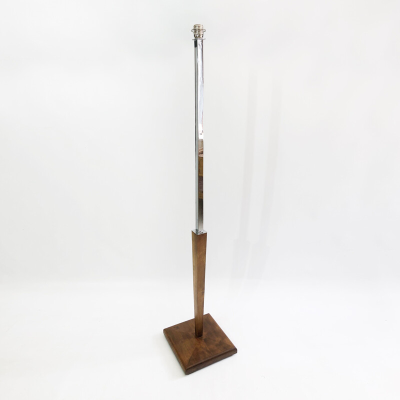 Art Deco vintage walnut and chrome floor lamp, 1930s