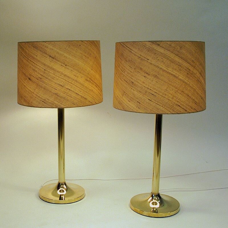 Pair of vintage Swedish brass table lamps by Möllers Armatur, 1970s