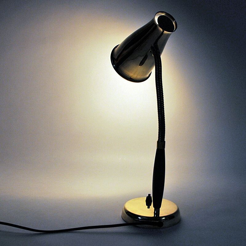 Vintage brass and teak table lamp by Einar Bäckström, Sweden 1950s