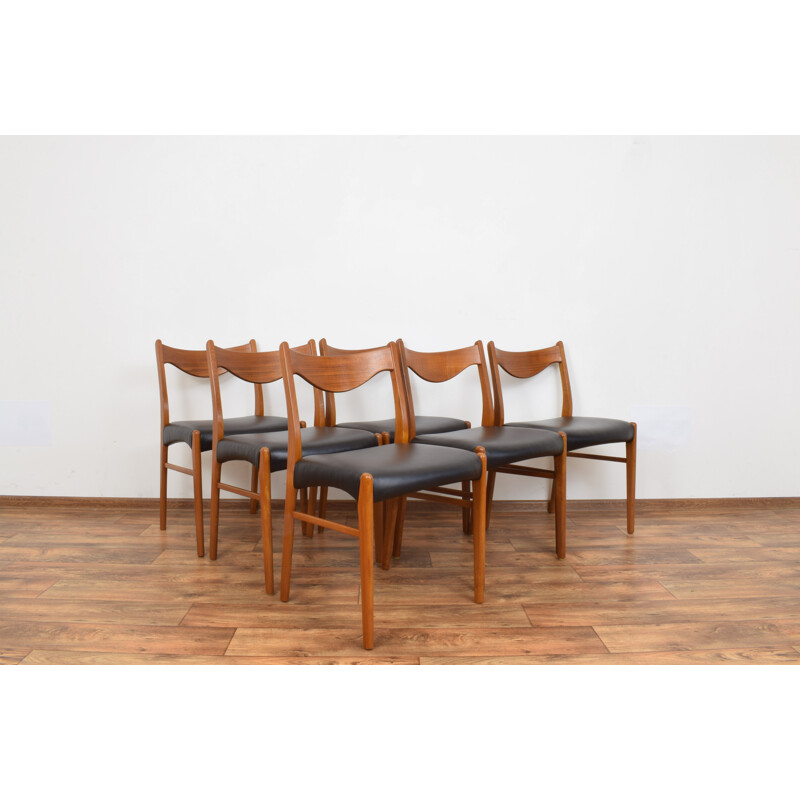  Set van 6 vintage Deense eetkamerstoelen in teak en leer van Arne Wahl Iversen voor Glyngøre Stolefabrik, 1960