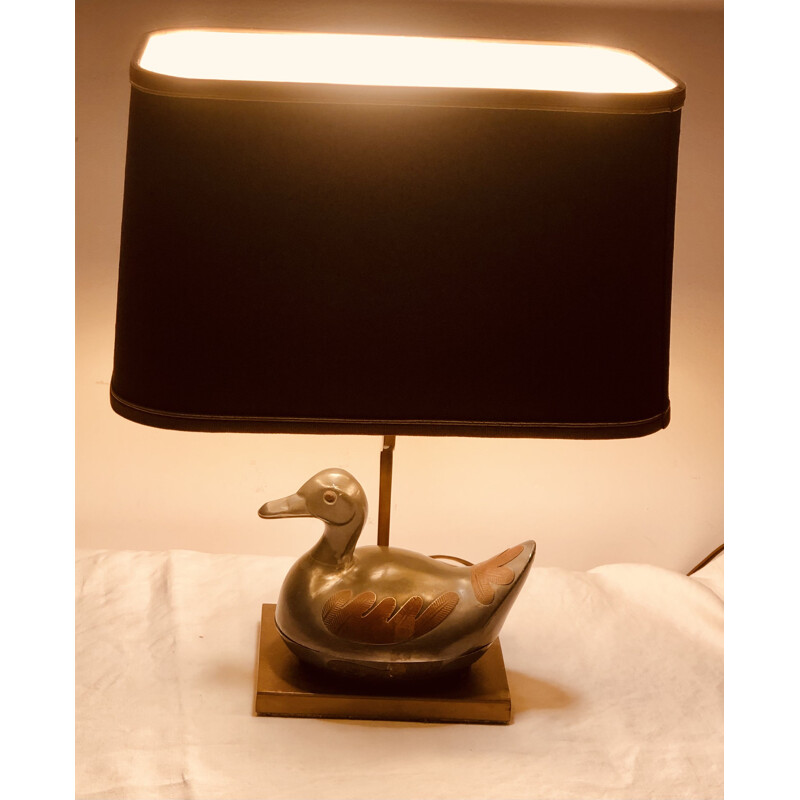 Lampe canard vintage en étain et laiton doré, 1960-1970