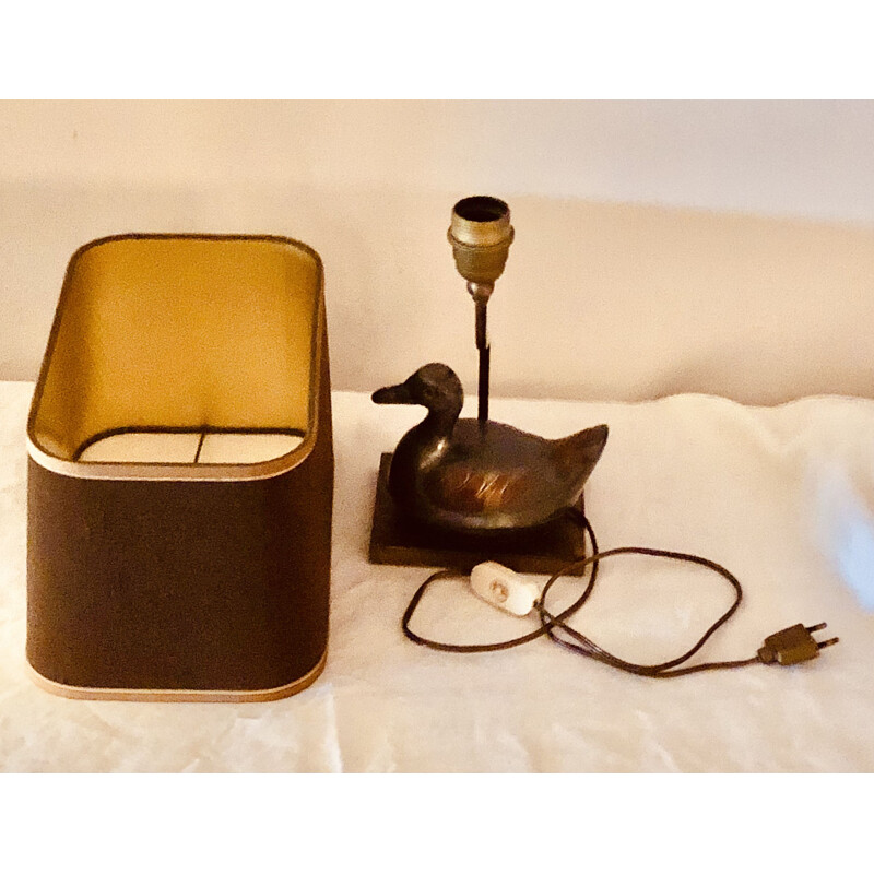 Vintage pewter and gilt brass duck lamp, 1960-1970