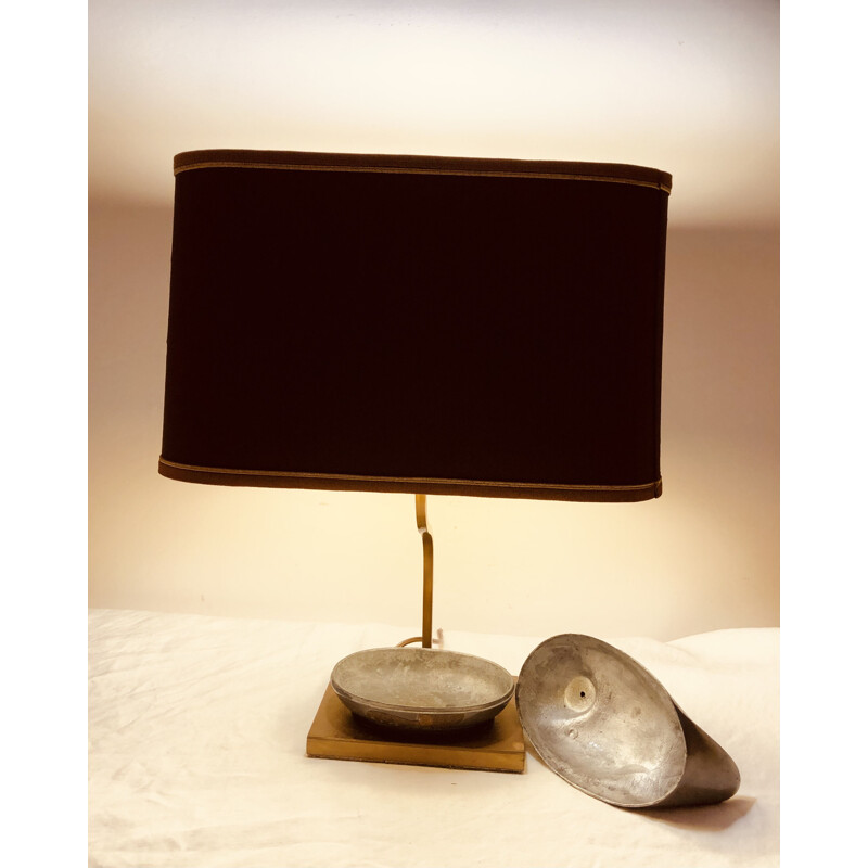 Vintage pewter and gilt brass duck lamp, 1960-1970