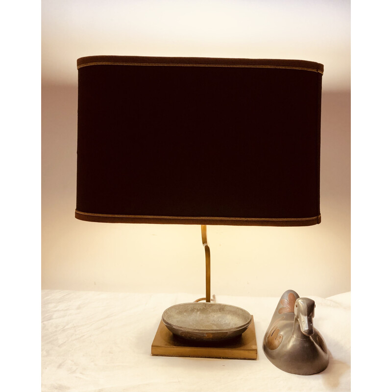 Vintage pewter and gilt brass duck lamp, 1960-1970