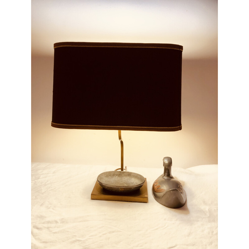 Vintage pewter and gilt brass duck lamp, 1960-1970