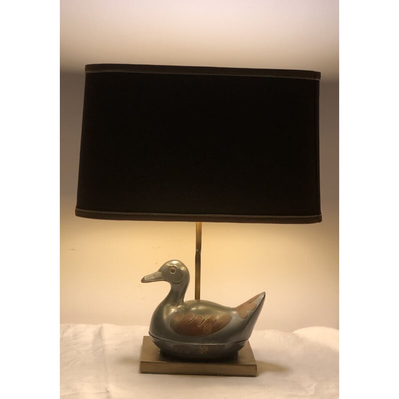 Lampe canard vintage en étain et laiton doré, 1960-1970