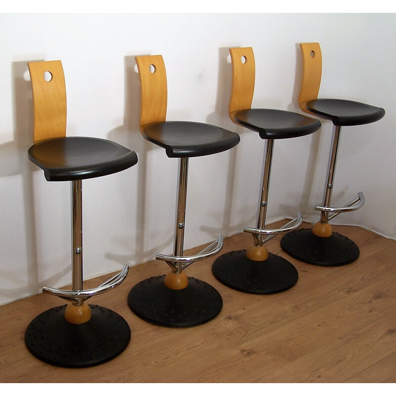 Set of 4 Mirima stools in beech and steel - 2000s