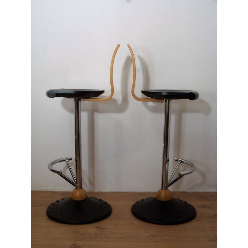 Set of 4 Mirima stools in beech and steel - 2000s