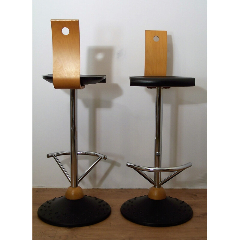 Set of 4 Mirima stools in beech and steel - 2000s