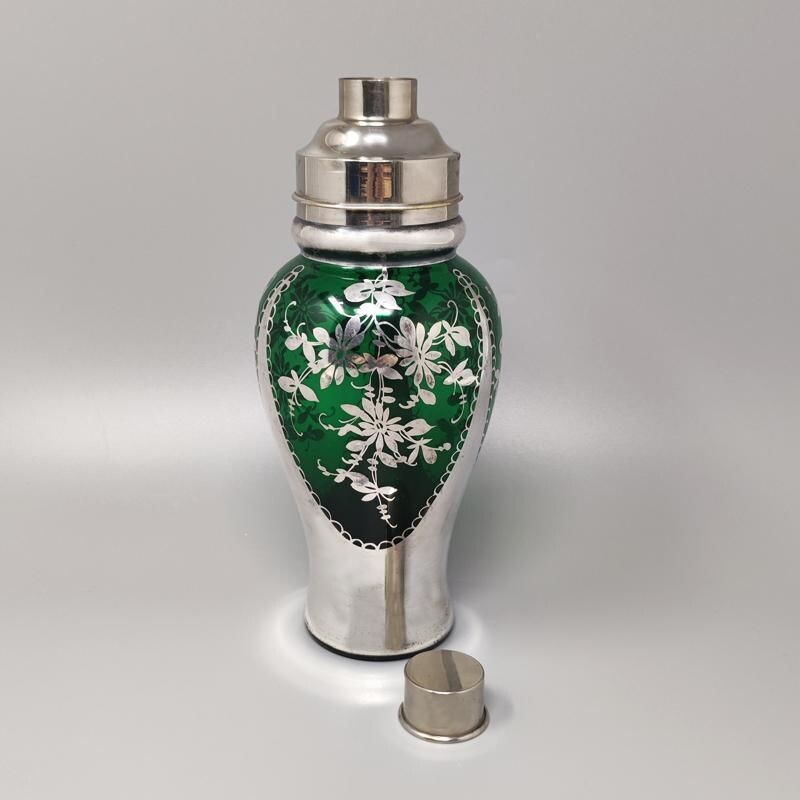 Vintage green and silver cocktail shaker, Italy 1950s