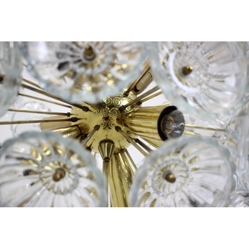 Vintage brass chandelier by Kamenický Šenov for Preciosa, Czechoslovakia 1970