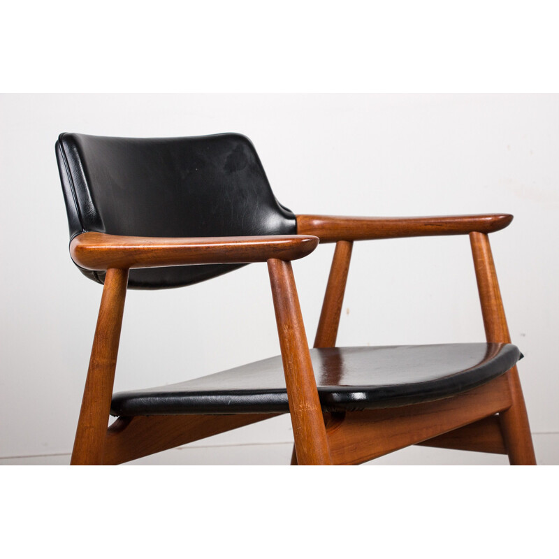 Vintage Danish teak and skai armchair model 43 by Erik Kirkegaard for Hong Stolefabrik, 1960