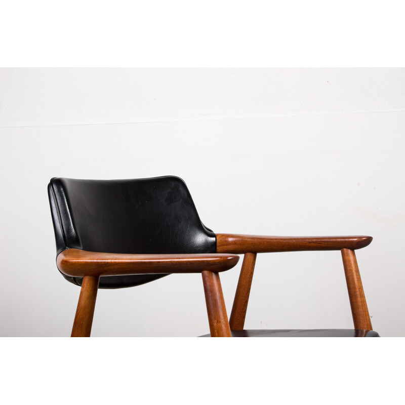 Vintage Danish teak and skai armchair model 43 by Erik Kirkegaard for Hong Stolefabrik, 1960