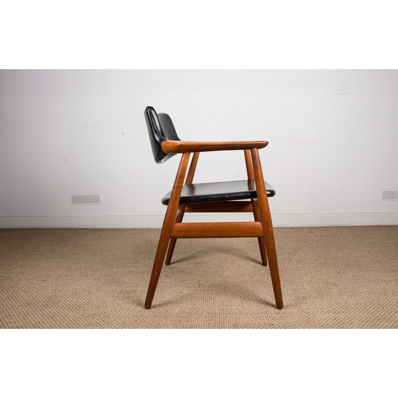 Vintage Danish teak and skai armchair model 43 by Erik Kirkegaard for Hong Stolefabrik, 1960