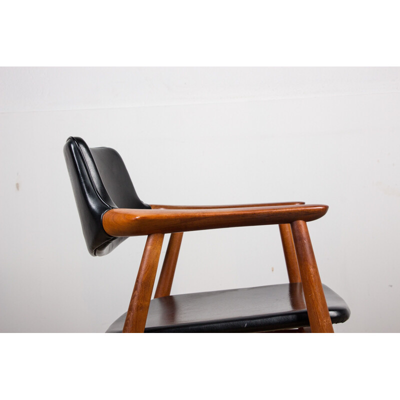 Vintage Danish teak and skai armchair model 43 by Erik Kirkegaard for Hong Stolefabrik, 1960