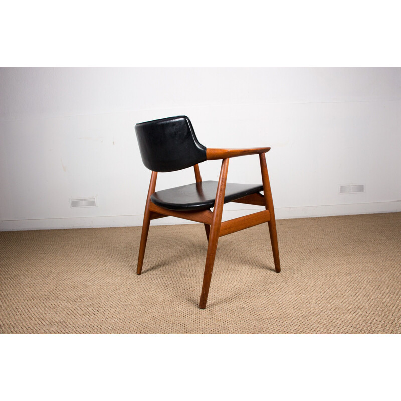 Vintage Danish teak and skai armchair model 43 by Erik Kirkegaard for Hong Stolefabrik, 1960